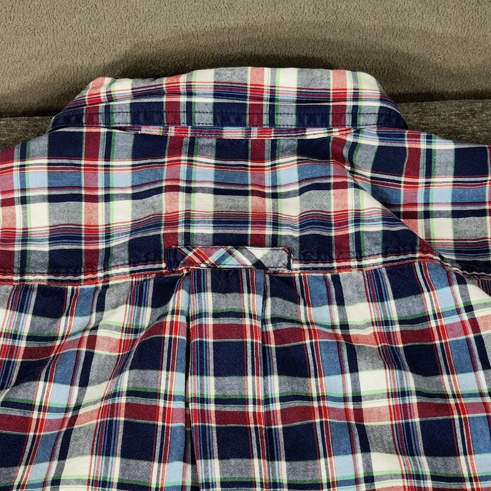 Eddie Bauer sz XL Men‎ Button Up Shirt Plaid Blue Red Green White Short Sleeve